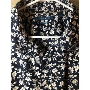 Perry Ellis Stretch Button-Front Camp Shirt Men's  Floral Short Sleeve Blue 2X